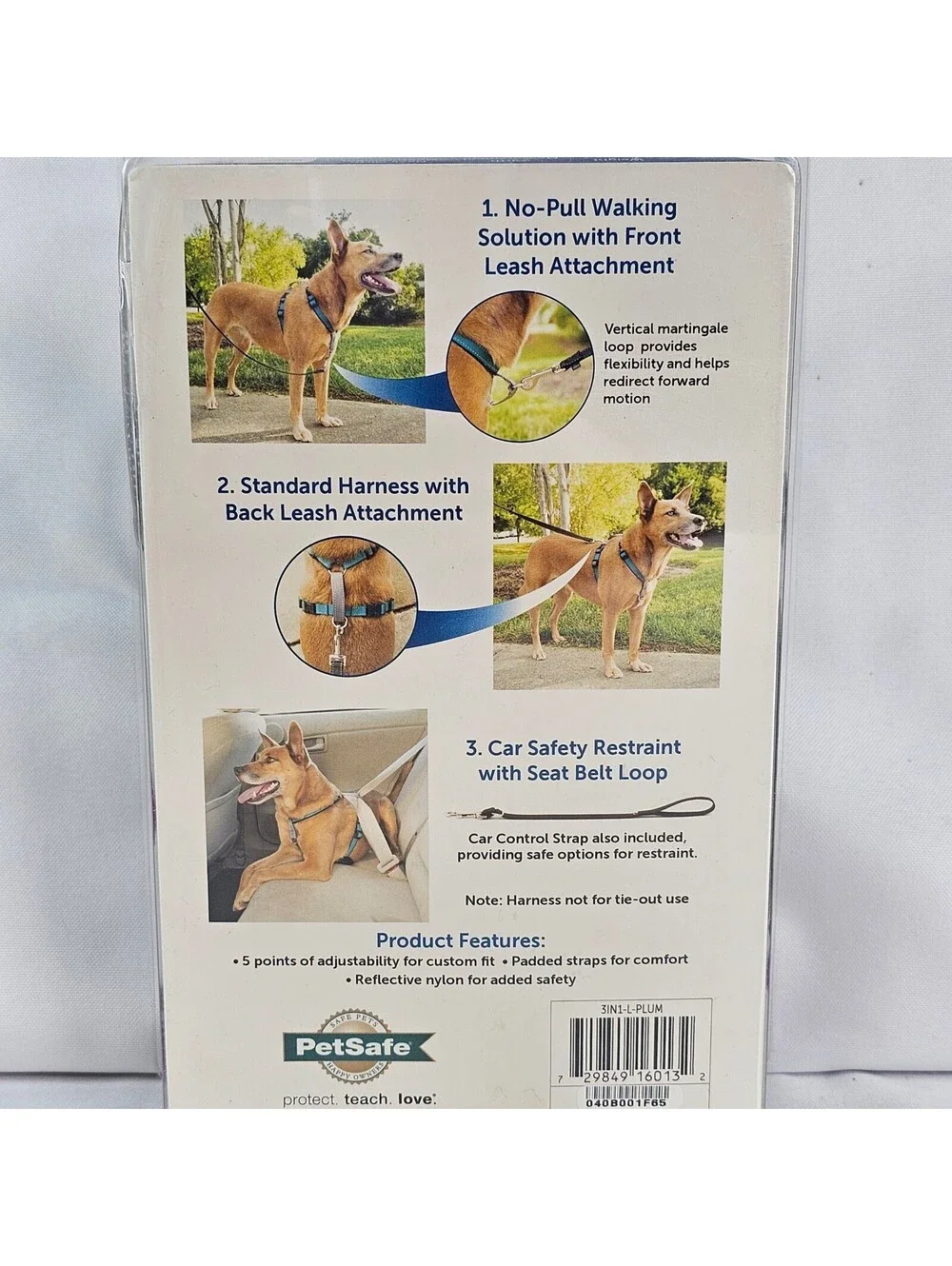 New PetSafe 3 in 1 Harness Large Plum No-Pull Dog Walking Car Restraint PLUM